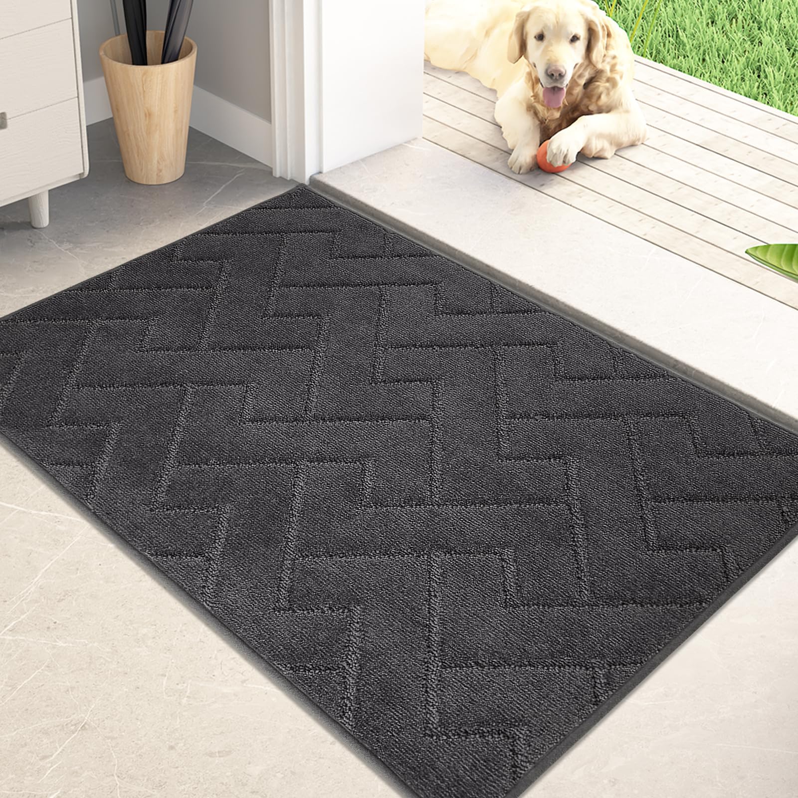 PURRUGS front view charcoal door mat showing clean entry benefit