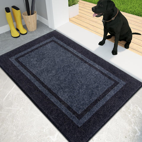 PURRUGS front view entry mat in bluish grey and charcoal shows sleek welcome and protection