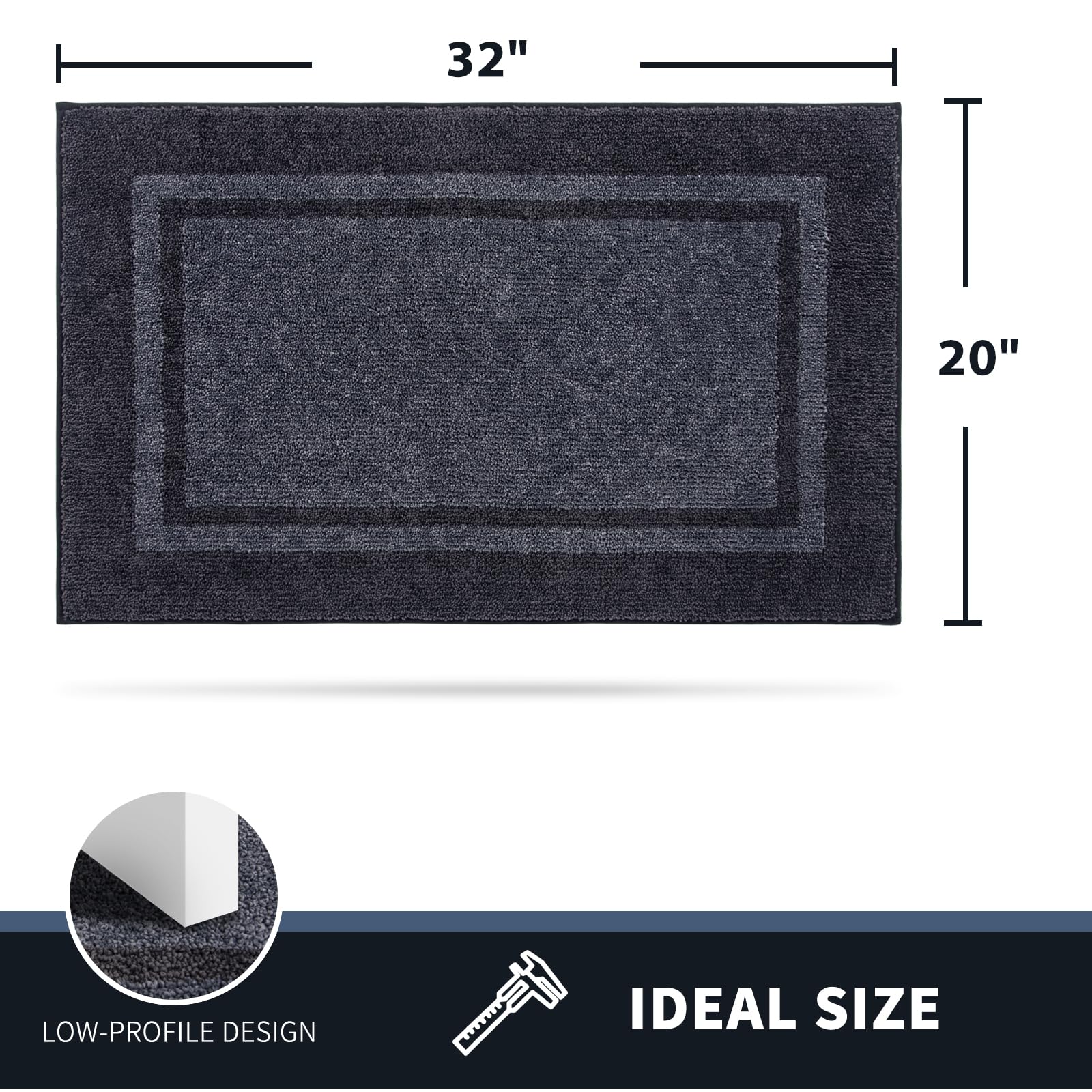 PURRUGS size comparison next to shoes showing 20x32 coverage for entryways