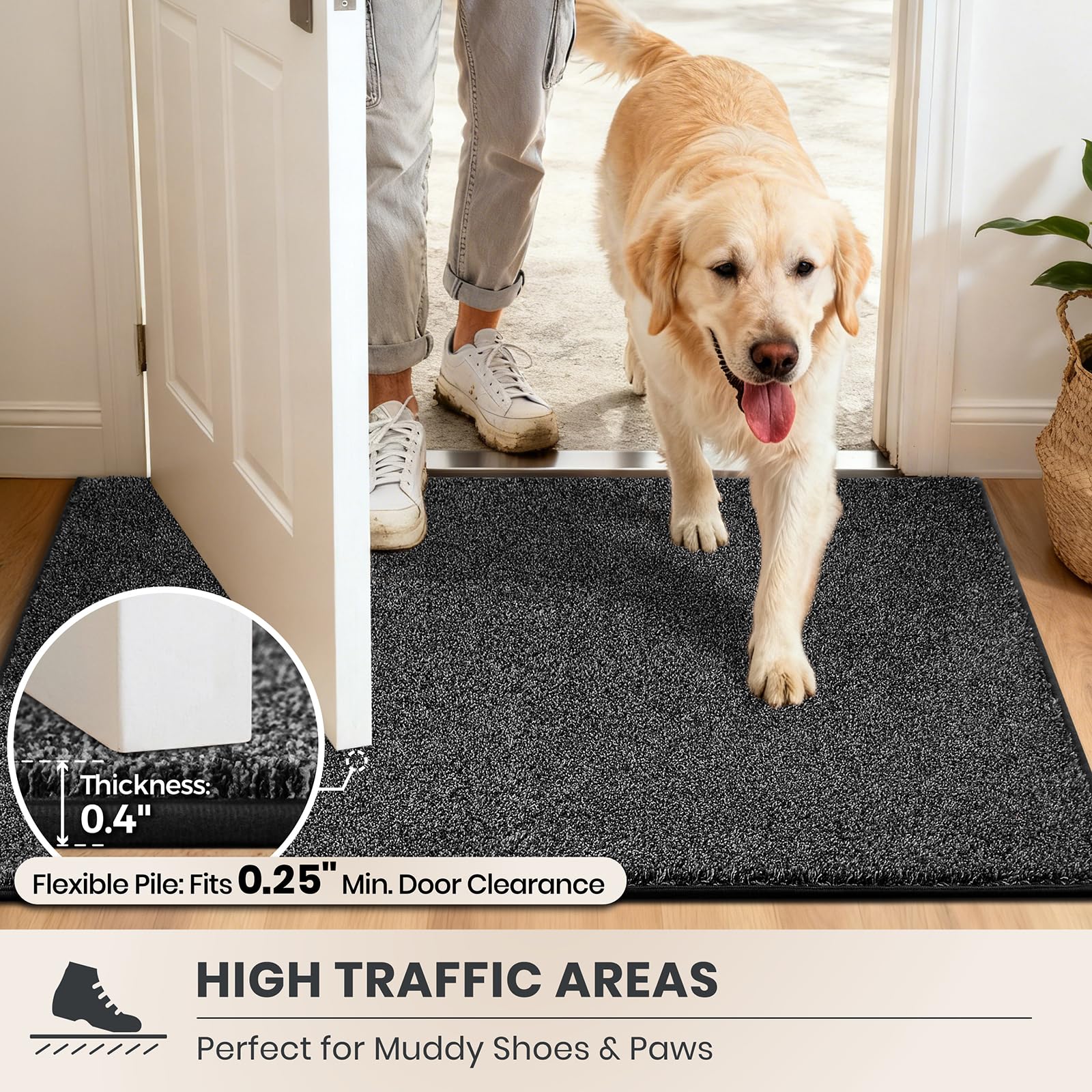PURRUGS mat under a door showing low-profile clearance benefit