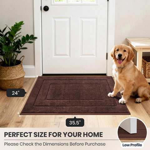 PURRUGS with a dog standing on mat showing pet-friendly durable surface