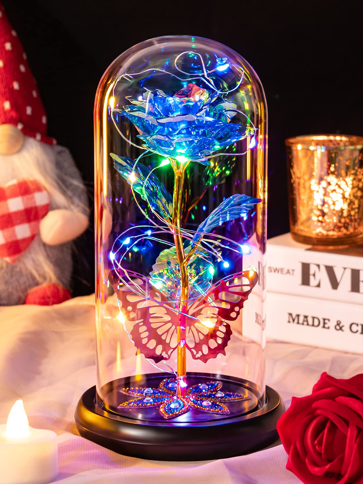 Pusuny front view of galaxy rose dome showing elegant keepsake gift