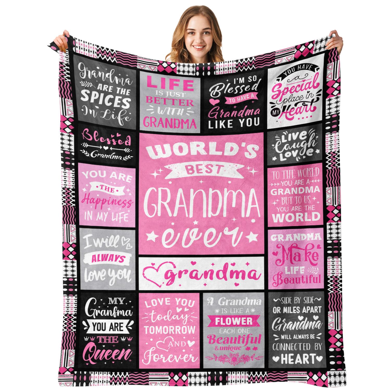 PVDSAVE blanket front view showing printed message and cozy texture for gifting