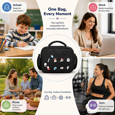 pVq lunch bag open with packed containers demonstrating roomy capacity benefit