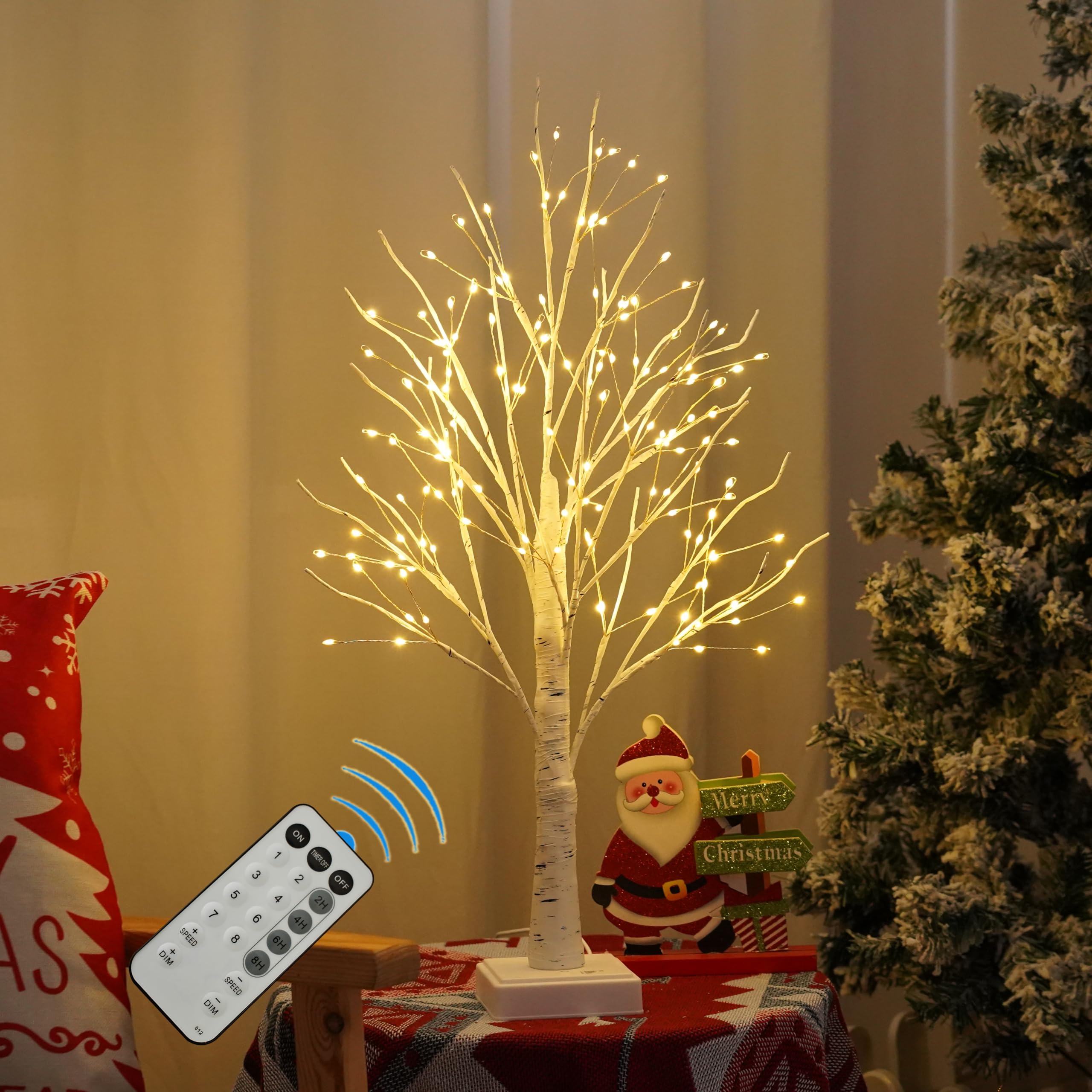 PXBNIUYA birch tree front view showing warm white glow and cozy ambiance