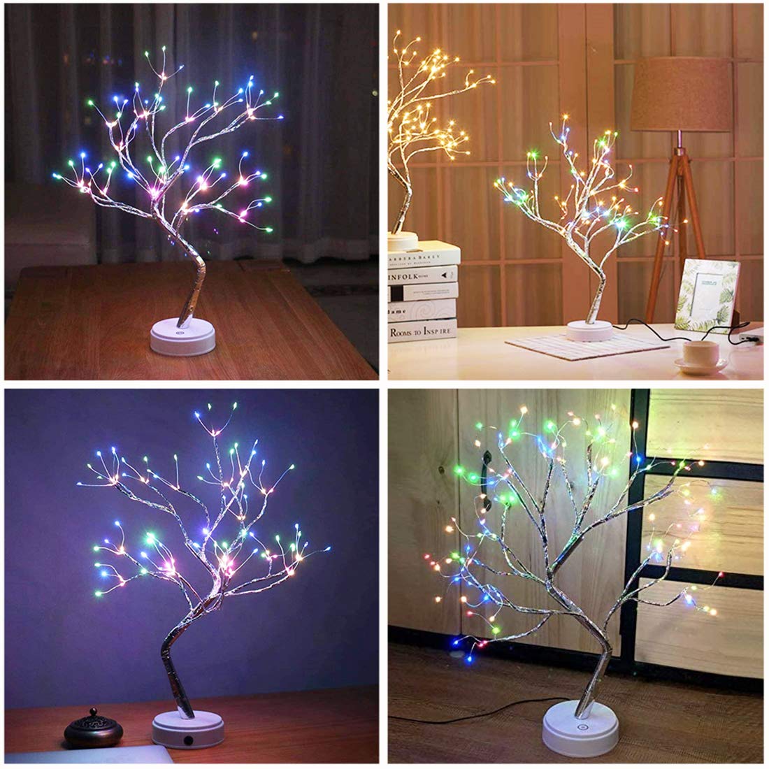 PXBNIUYA close-up of silver-wrapped branches showing LED cluster and safe touchable wiring benefit
