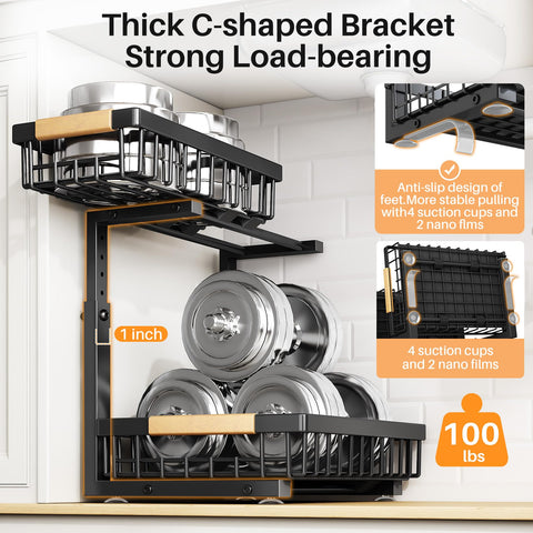 PXRACK suction cups and nano tapes anchored to cabinet floor for stability