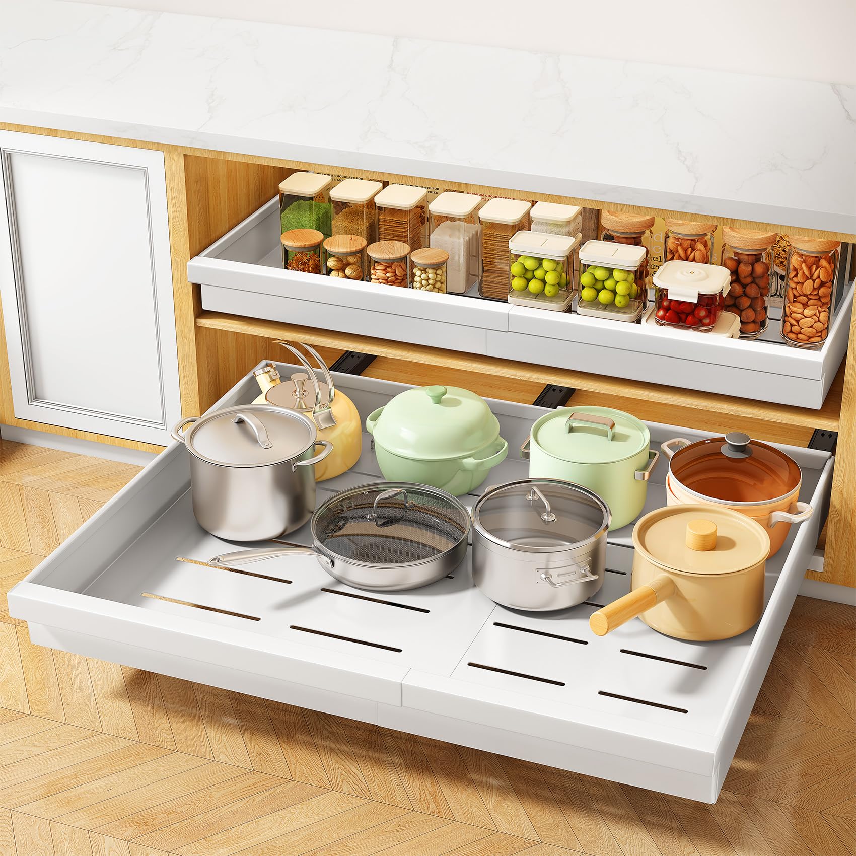 PXRACK front view of two pull-out drawers showing clean installation benefit
