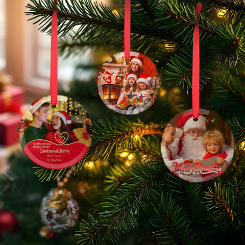 PYD Life finished ornaments hanging on a tree showing custom design presentation