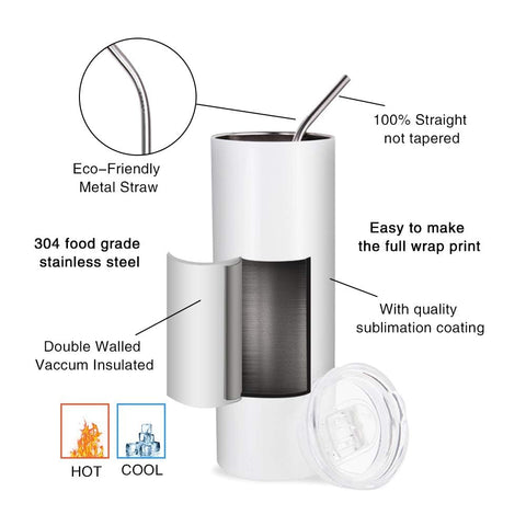 PYD Life straight-sided tumbler profile showing easy full-wrap printing advantage