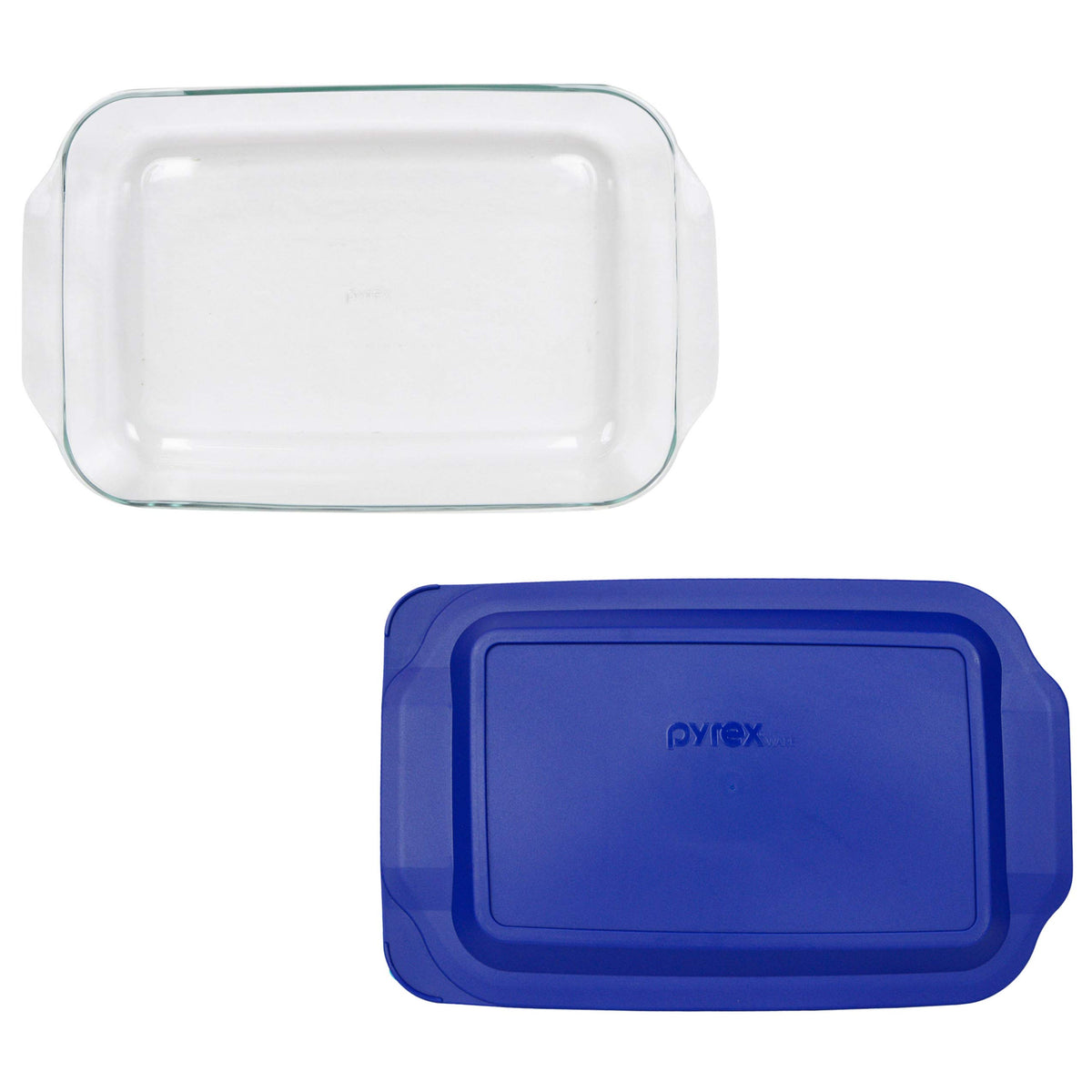 Pyrex front view of 3-quart glass baking dish showing durable construction and capacity