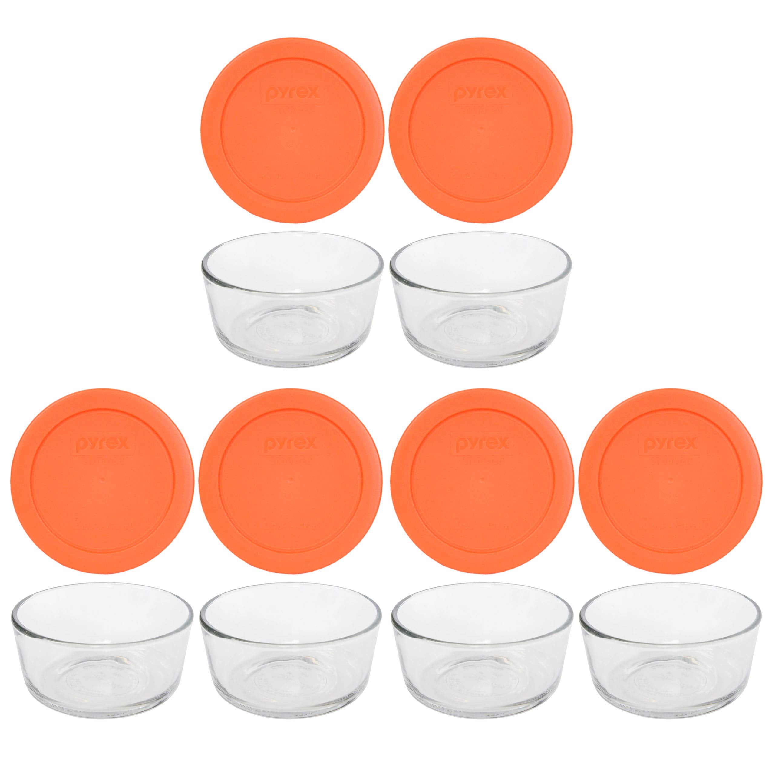 Pyrex front packaging showing 6-pack glass bowls and orange lids, clear labeling benefit