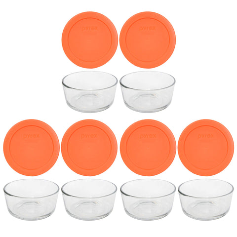 Pyrex front packaging showing 6-pack glass bowls and orange lids, clear labeling benefit