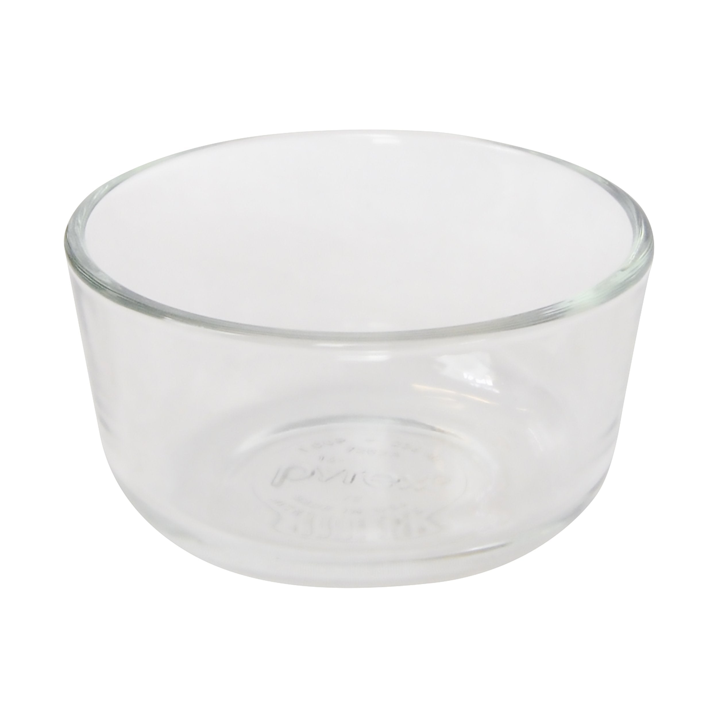 Pyrex 7202 open bowl with lid beside it demonstrating secure snap fit