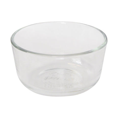 Pyrex 7202 open bowl with lid beside it demonstrating secure snap fit