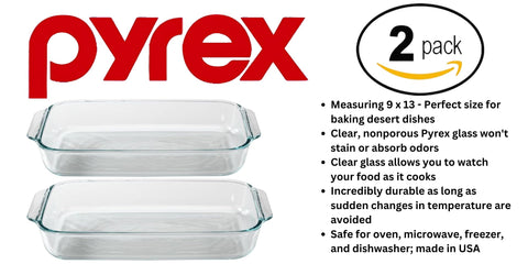 Pyrex Basics in use with baked casserole showing even browning and serving convenience