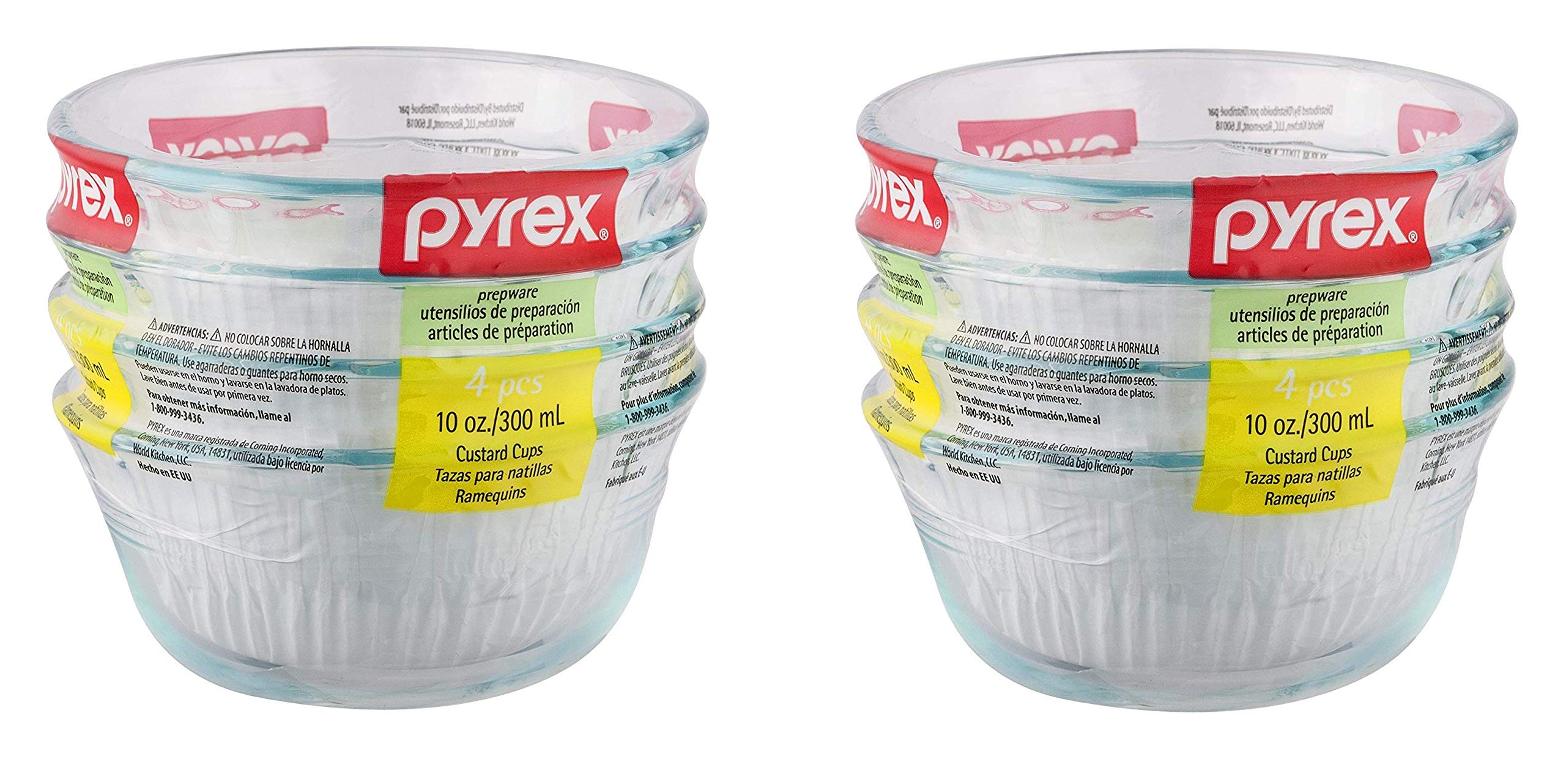 Pyrex custard cup front view showing clear glass and measurement, ideal for baking