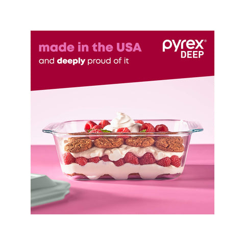 Pyrex dish in oven baking casserole showing even heating and browning benefit