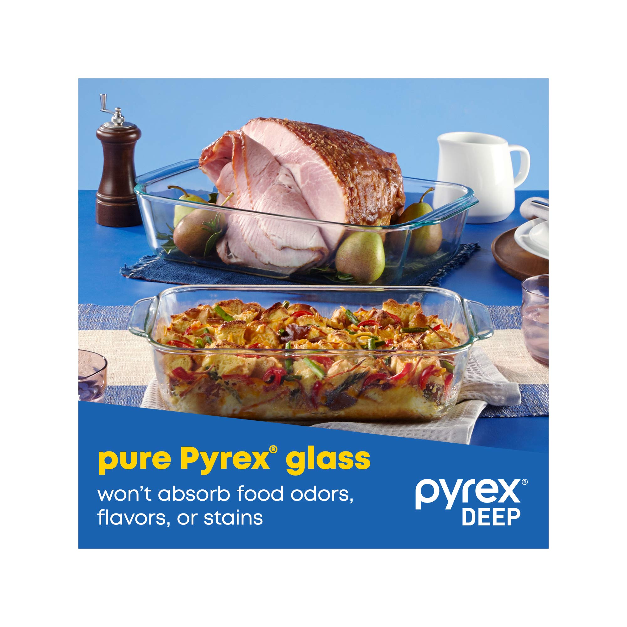 Pyrex baking dish served on table showing presentable oven-to-table benefit