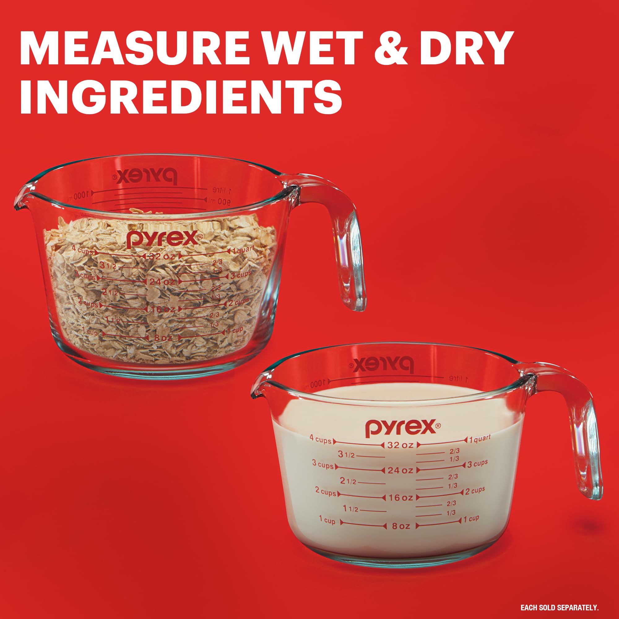 Pyrex 2-cup side profile with handle highlighting comfortable grip and stability