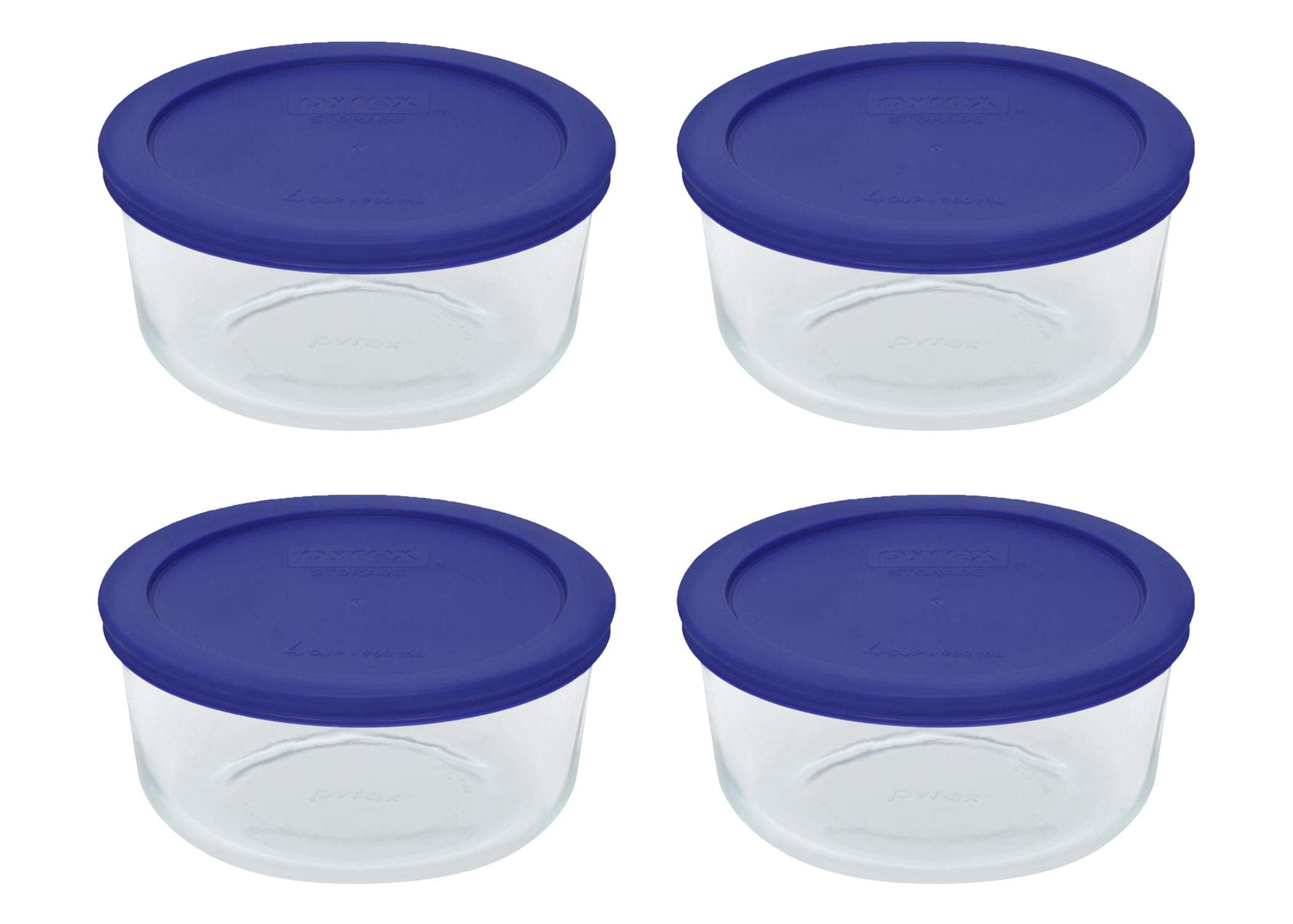 Pyrex front view with cadet blue lids showing durable storage benefits