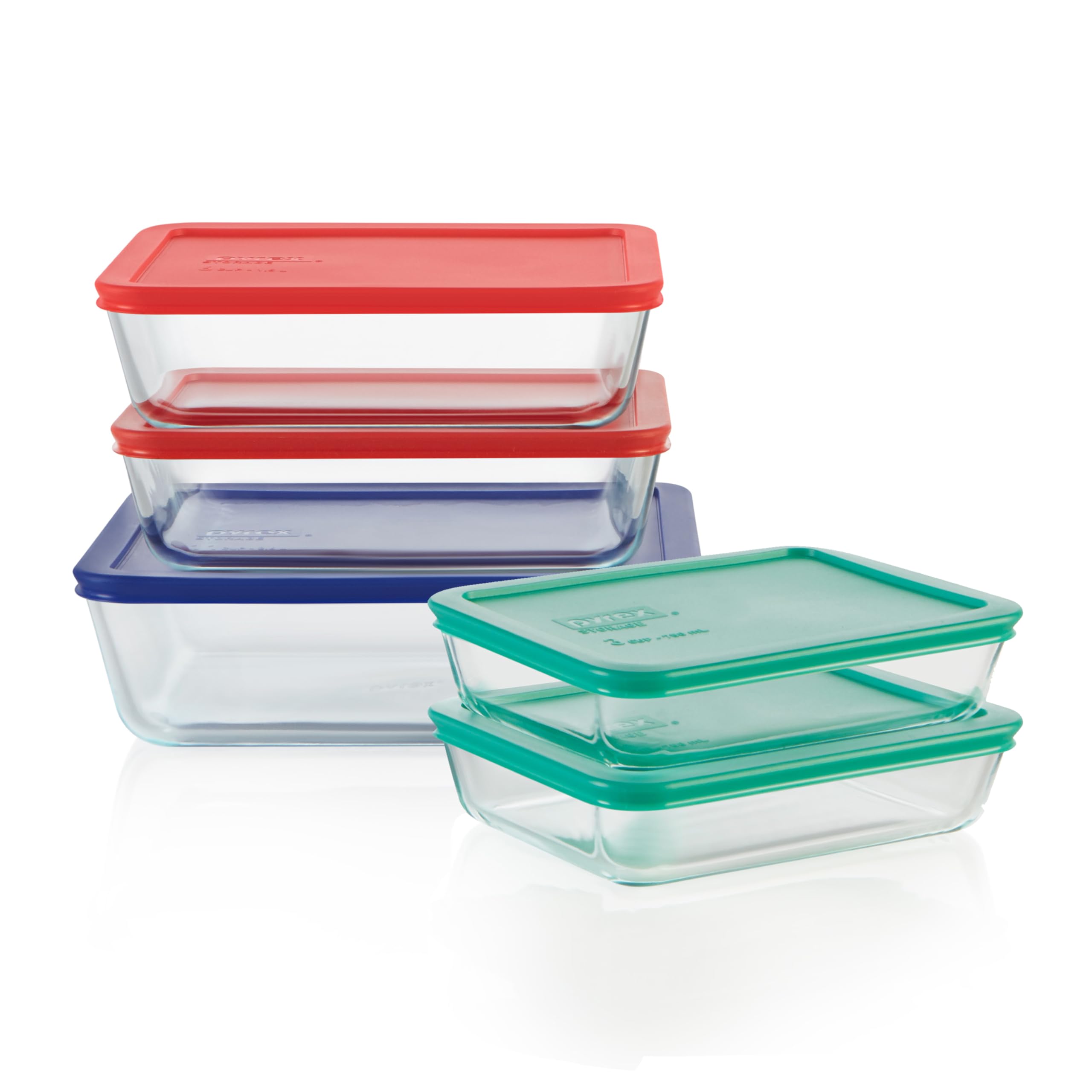Pyrex front packaging showing the full five-piece set and storage benefit