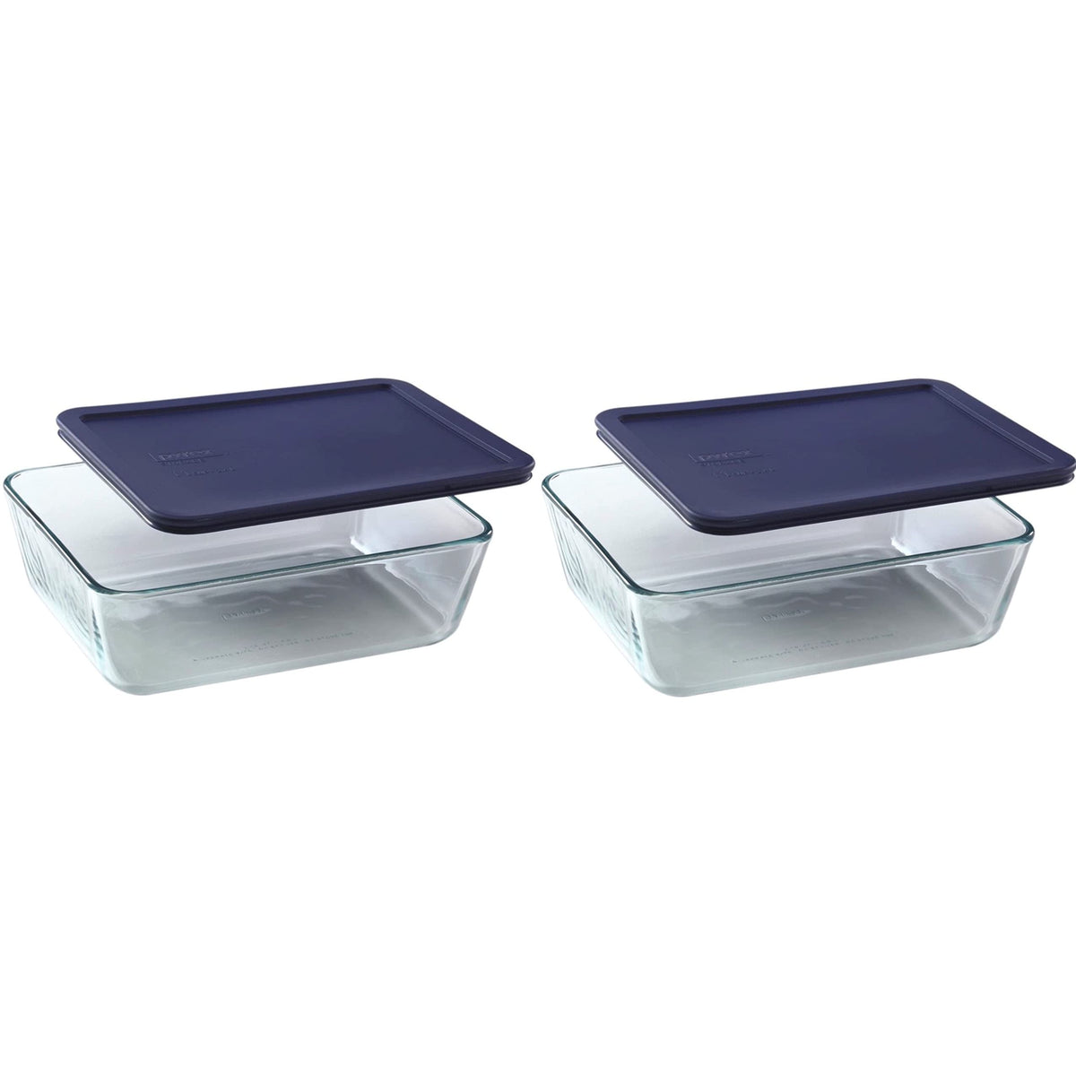 Pyrex front view of dish and lid showing durable glass and convenient storage
