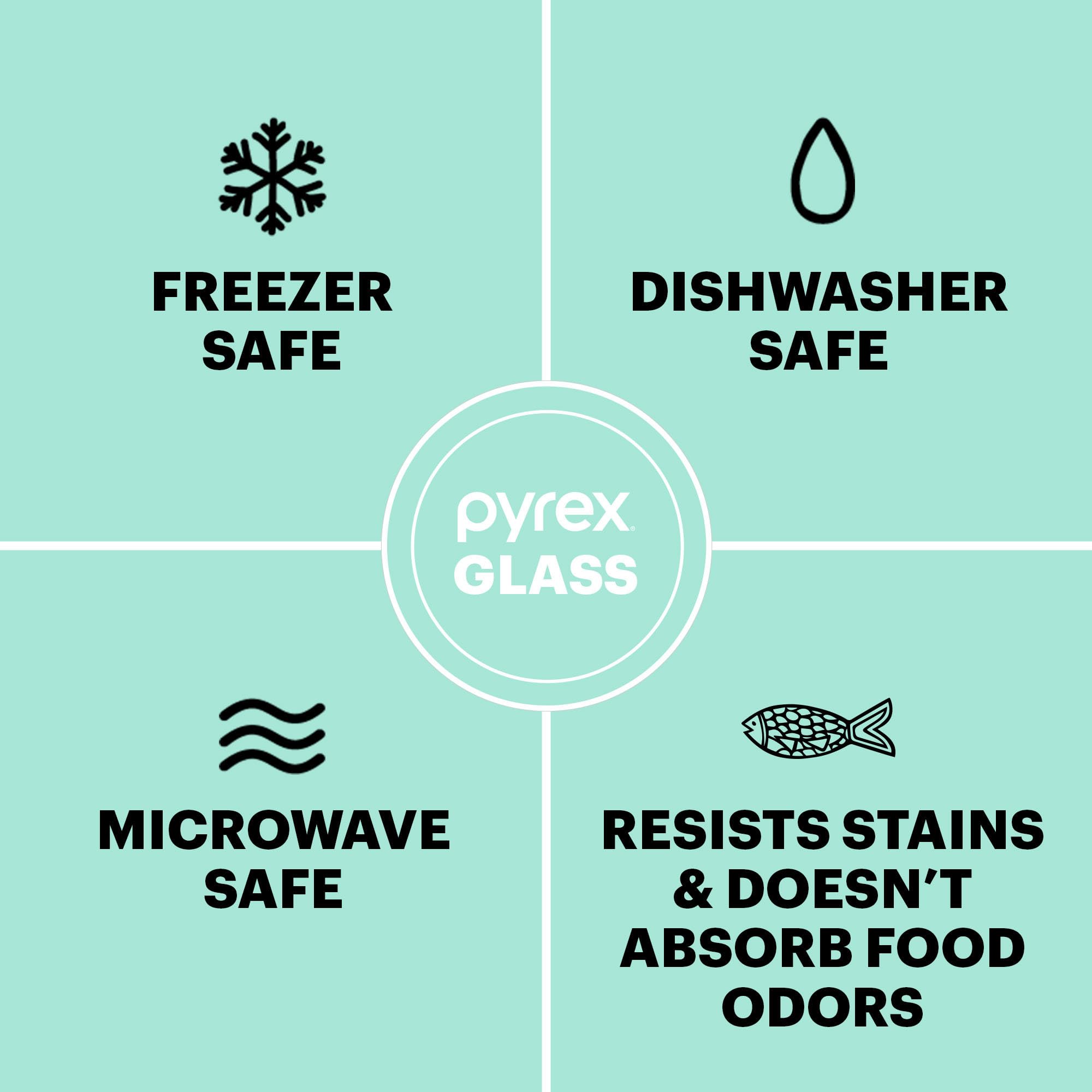 Pyrex containers with prepared meals on kitchen counter for easy reheating
