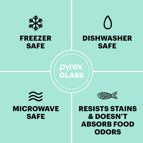 Pyrex containers with prepared meals on kitchen counter for easy reheating