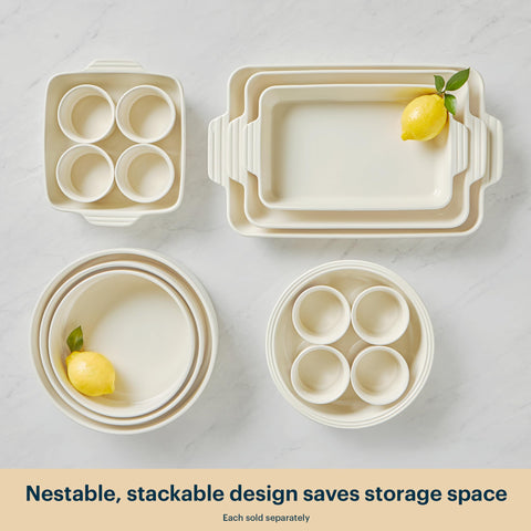 Pyrex stacked set demonstrating nestable storage to save space