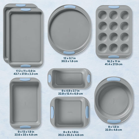 Pyrex pans lineup overhead displaying included shapes and efficient kitchen storage benefit