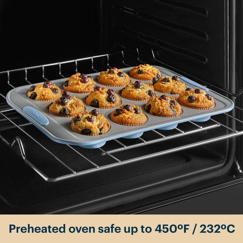 Pyrex pan beside hand for scale showing versatile sizes for everyday baking