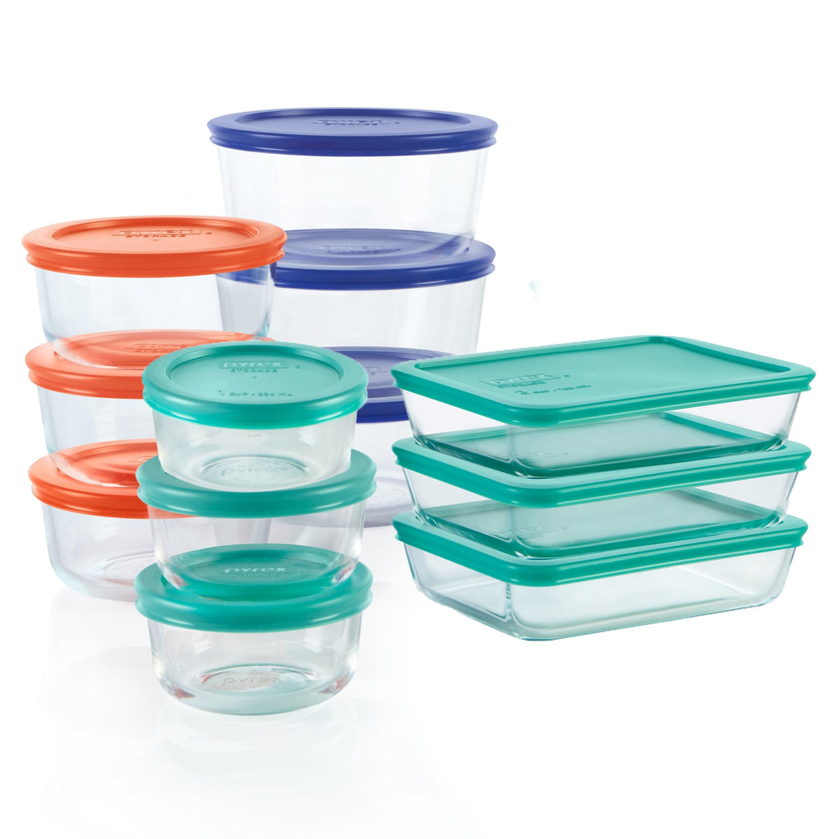Pyrex front packaging showing all 12 pieces and lids for organized storage