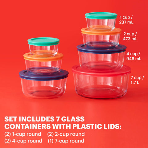 Pyrex colored lids close-up showing easy identification and organization benefit