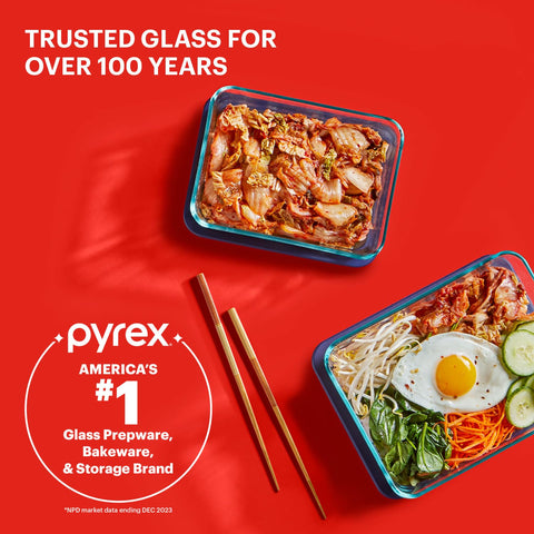 Pyrex set lined up by size showing versatile portioning and meal-prep benefit