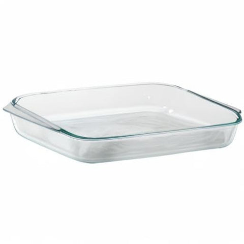 Pyrex dish beside measuring items showing 3-quart scale and portioning benefit