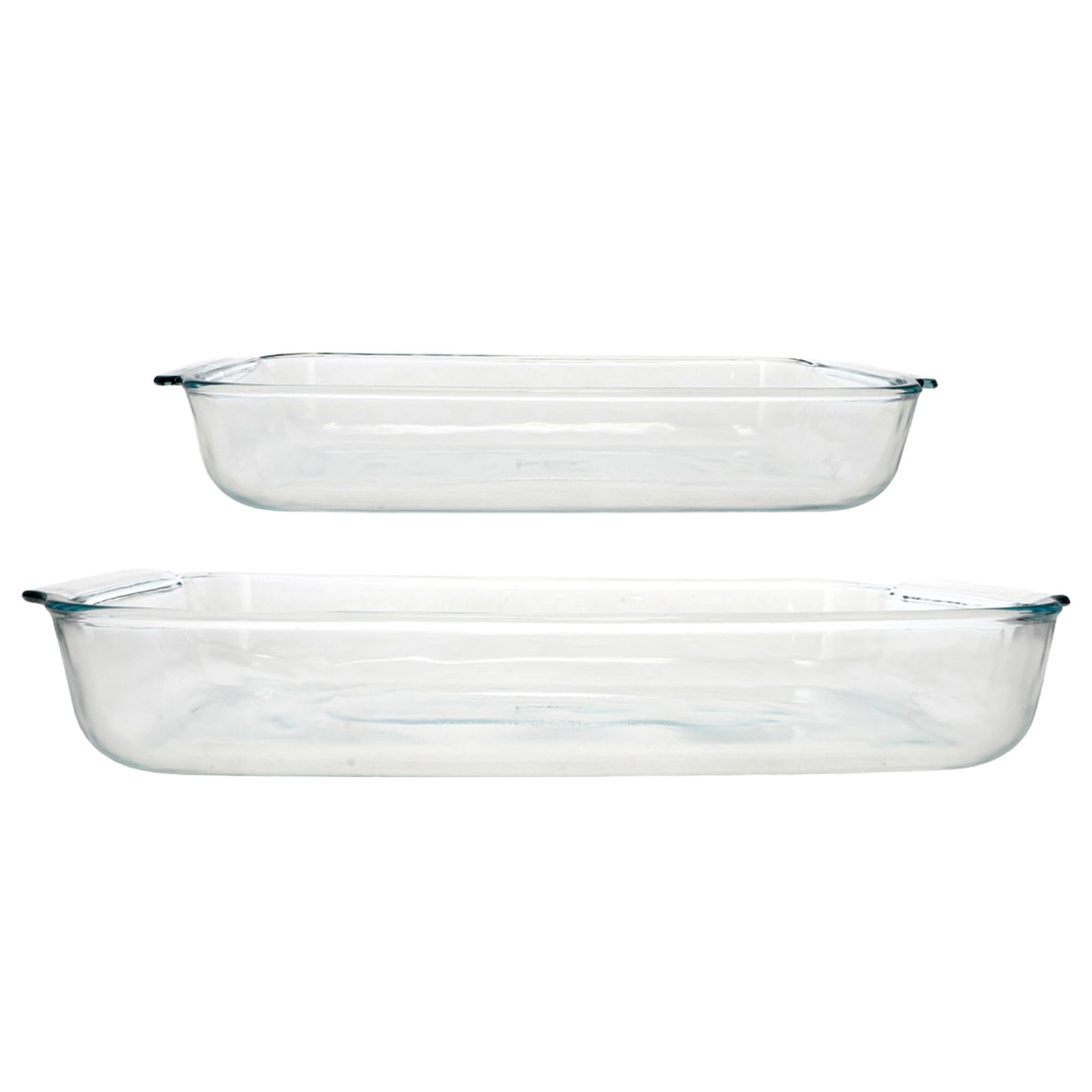 Pyrex two dishes stacked to show footprint and space-saving storage benefit