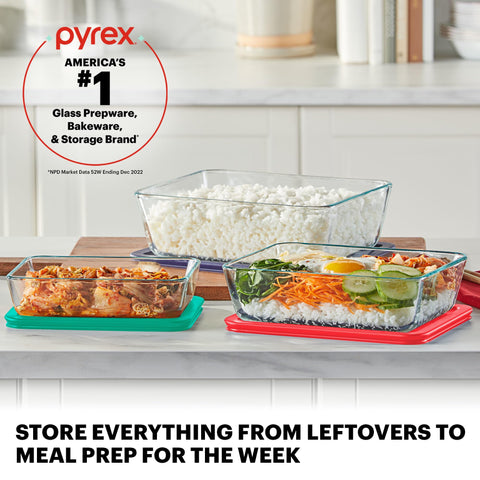 Pyrex containers stacked in fridge showing organized space-saving benefit