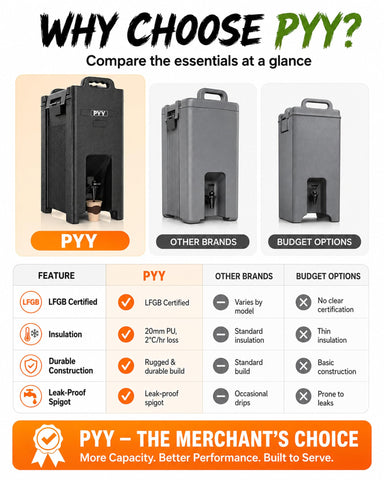 PYY dispenser set up at a picnic showing portability and beverage service