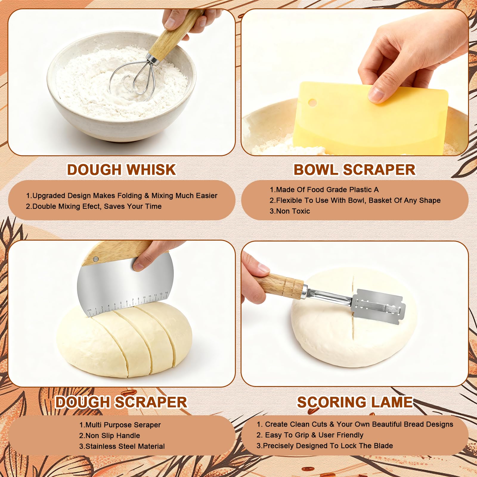 Qalvyn silicone spatula dough whisk and scrapers for clean mixing