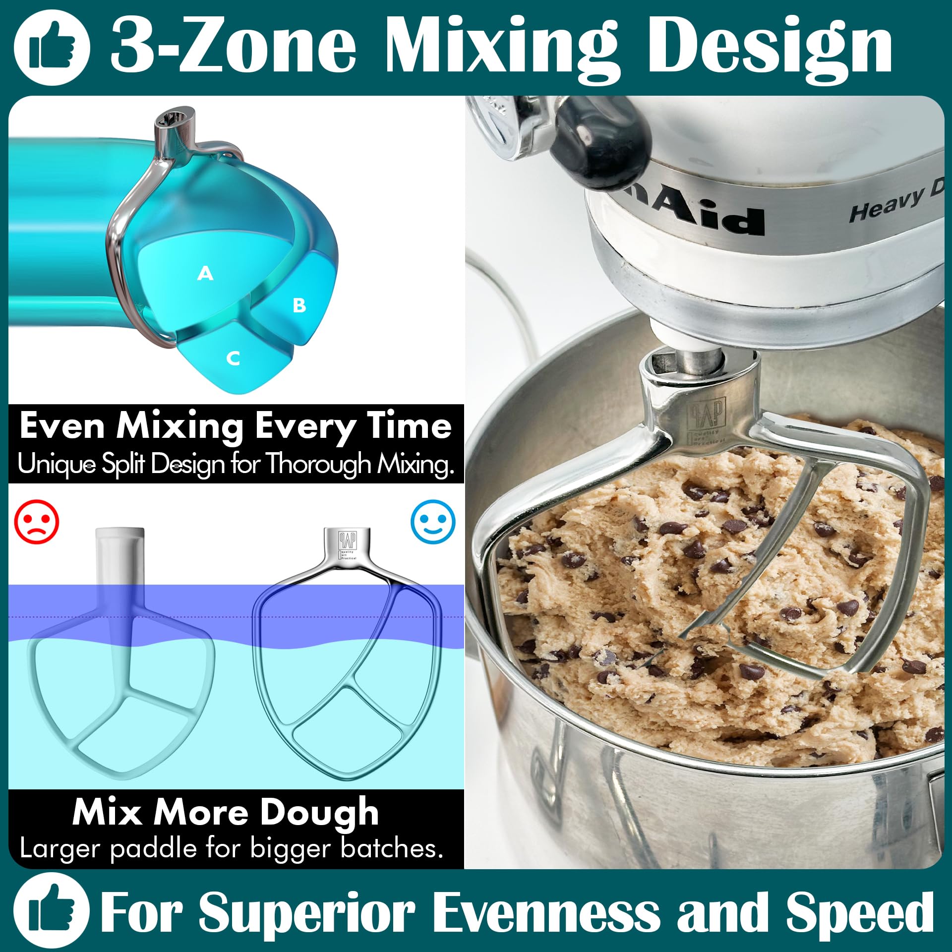 QAP beater installed in mixer mixing ingredients evenly and quickly