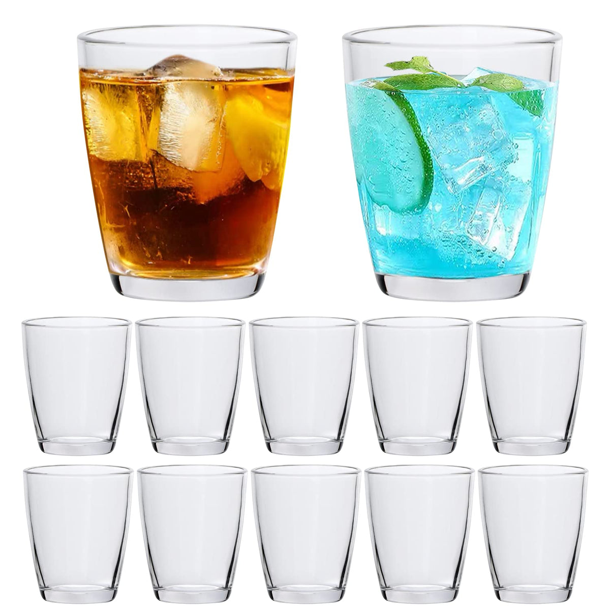 QAPPDA front view of twelve clear tumblers showing uniform design and convenience