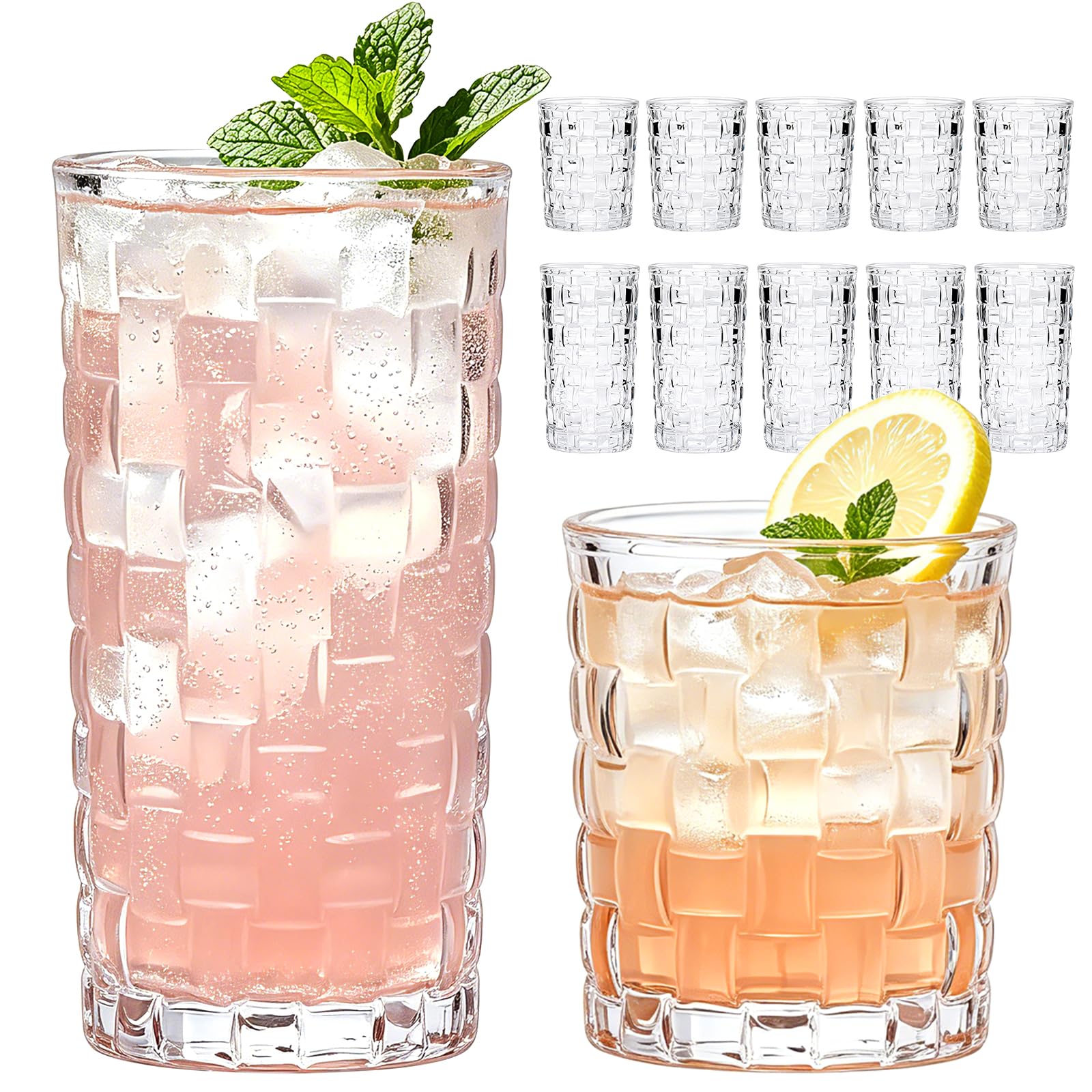 QAPPDA front view of the 12-piece glass set showcasing cohesive look and quantity
