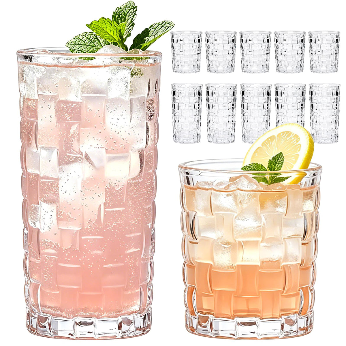 QAPPDA front view of the 12-piece glass set showcasing cohesive look and quantity