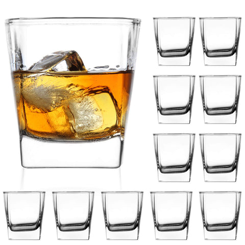 QAPPDA front view of 12-glass set showing classic tumblers and clear finish