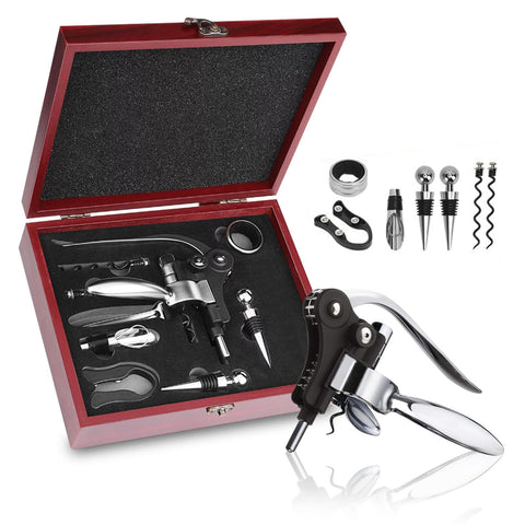 Qdreclod wooden case open displaying full 8-piece set, ideal gift presentation