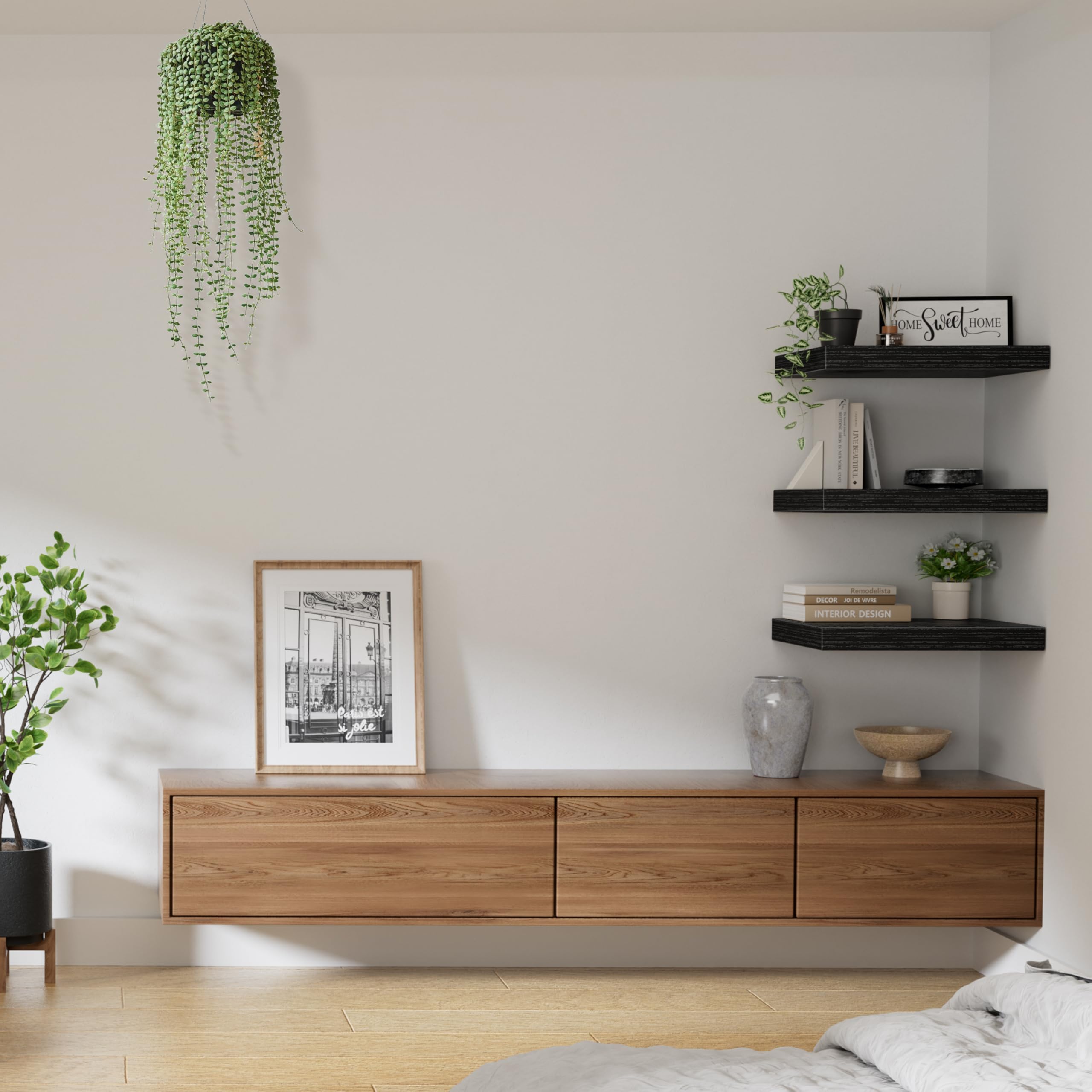 QEEIG shelf next to everyday items to show size and scale usefulness
