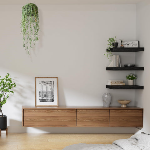 QEEIG shelf next to everyday items to show size and scale usefulness