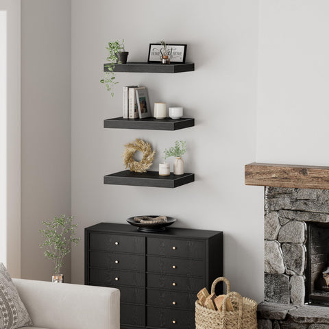 QEEIG shelf styled with books and a basket showing practical depth