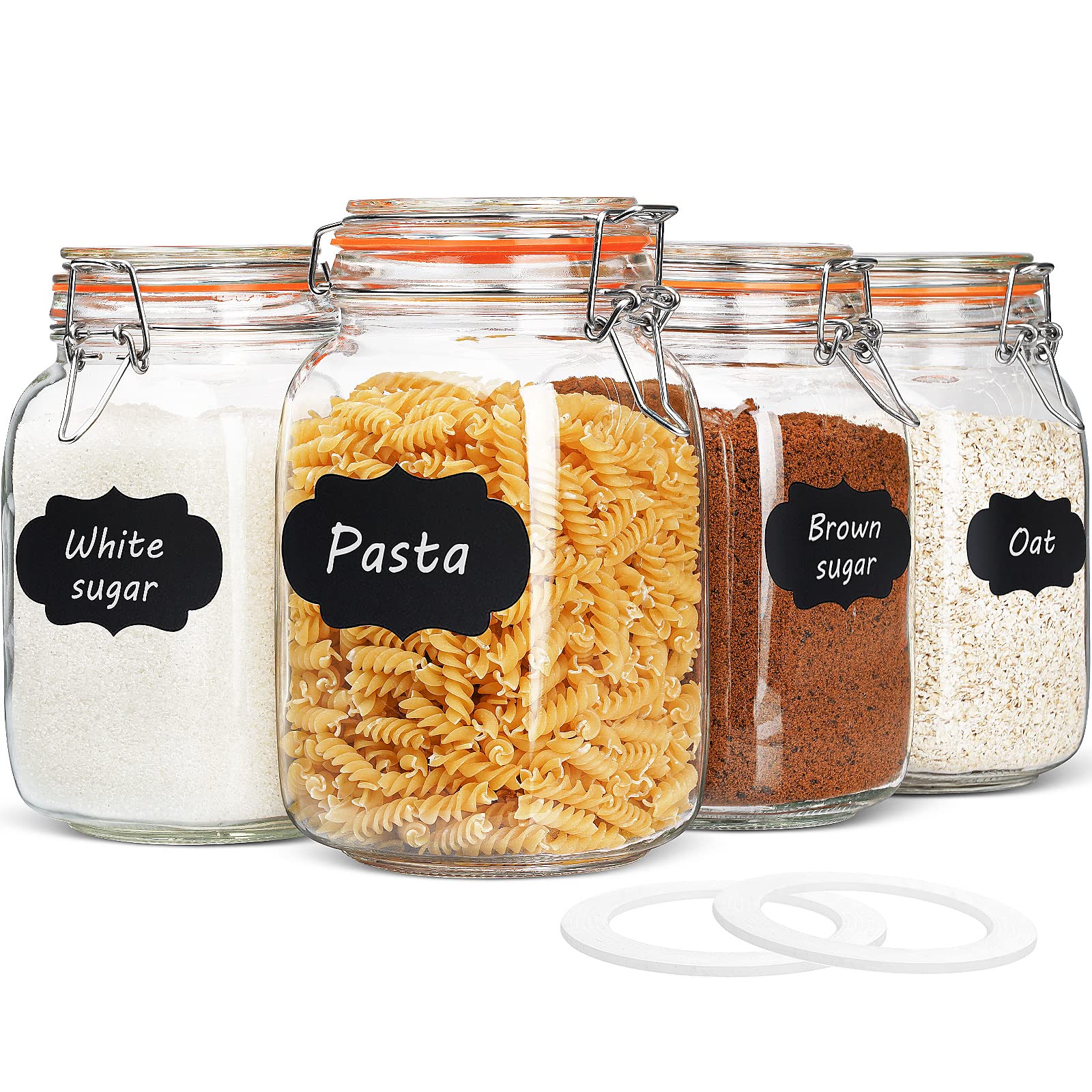 Qianfenie front view of four 50 oz jars showing organized pantry benefit
